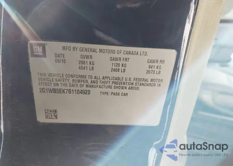 2011 Chevrolet Impala Lt z USA, uszkodzony, nr VIN 2G1WB5EK7B1104920